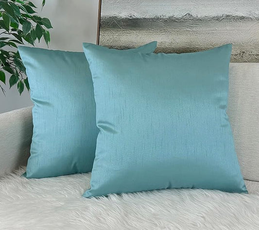 Aiking Home 18x18 Inches Faux Silk Square Throw Pillow Cover, Zipper Closure, Aqua (Set of 2)
