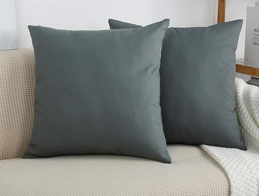 TangDepot Set of 2 Handmade Decorative Solid 100% Cotton Canvas Throw Pillow Covers/Cushion Covers, 45 Colors Available - (16"x16" 2 Pieces, Steel Grey)