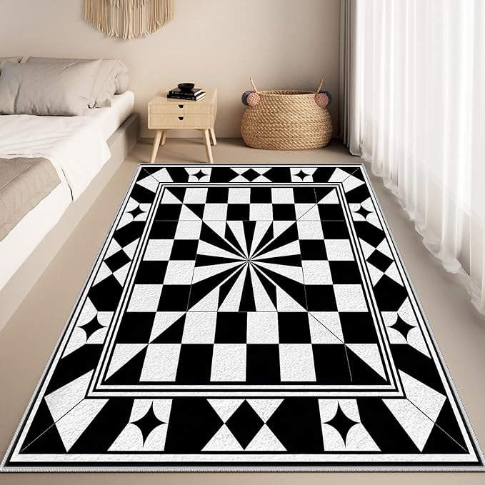 Black and White Checkered Rug, Checkered Rug, Modern Geometric Pattern Carpet, Retro Machine Washable Non Slip Area Rugs, Contemporary Rugs for Living Room/Bedroom 2x3