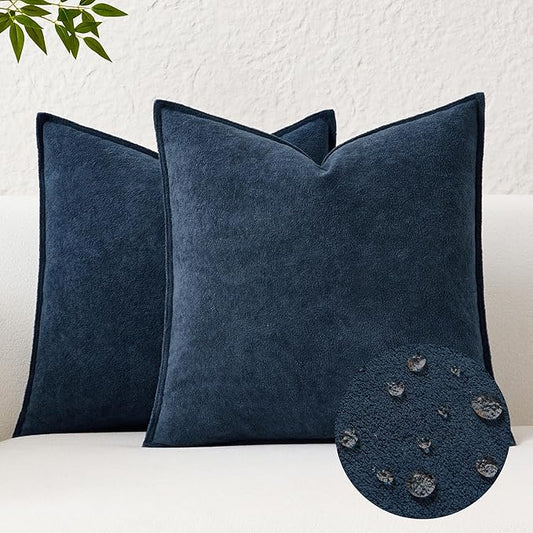 Kevin Textile Waterproof Decorative Pillow Covers Navy Blue 26x26 Inch Pack of 2 Soft Boucle Textured Euro Pillowcases Elegant Accent Pillows for Couch Sofa Chair Bed Home Decor Indoor Outdoor