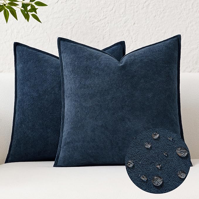 Kevin Textile Waterproof Decorative Pillow Covers Navy Blue 20x20 Inch Pack of 2 Soft Boucle Textured Throw Pillowcases Elegant Accent Pillows for Couch Sofa Chair Bed Home Decor Indoor Outdoor