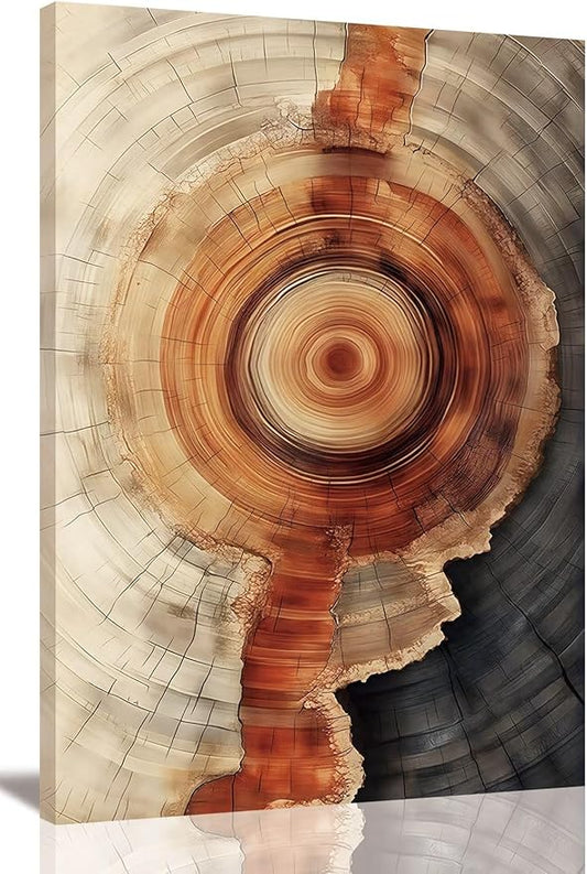 IBHJSART Framed Tree Ring Canvas Wall Art Vintage Colorful Wood Stump Painting Prints Modern Minimalist Pictures Neutral Nature Rustic Farmhouse Decor Living Room Bedroom Bathroom Office