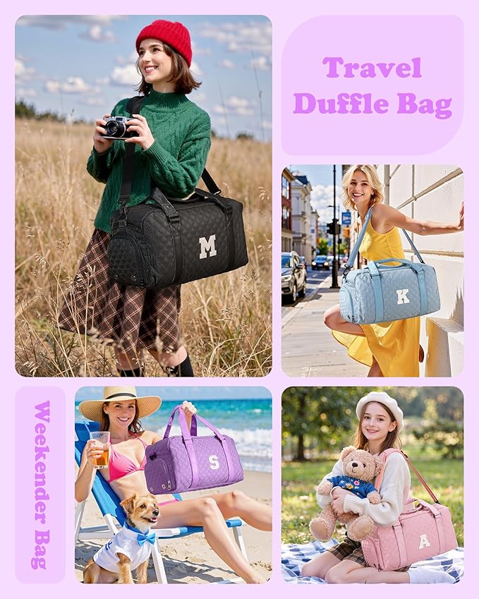 Elilier Personalized Gifts for Girls 8-18 Age, Initial Travel Duffel Bag, Gym Bag, Gift for Kids, Monogram Overnight Bag, Niece Gifts Mother In Law Gifts Birthday Gifts, Graduation Gifts