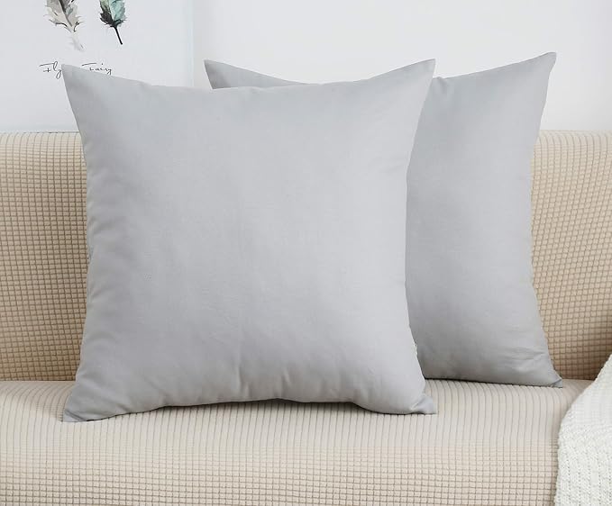 TangDepot Handmade Decorative Solid 100% Cotton Canvas Throw Pillow Covers/Pillow Shams, (18"x18", Gray Stone)
