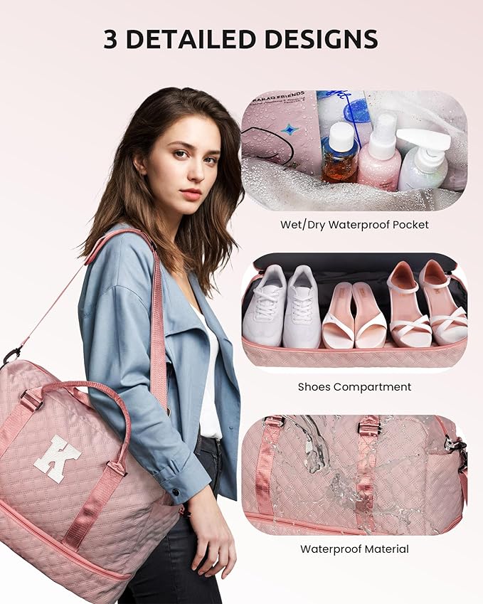 Vogewood Initial Duffle Travel Bag, Personalized Weekender With Shoulder Strap, Monogram Overnight for Women Wet Pocket, Letter Travel With Makeup Bag Gifts for Family (Letter Z)