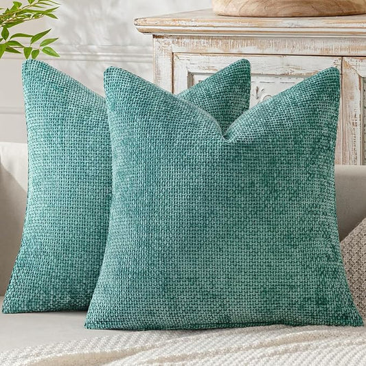 MIULEE Pack of 2 Couch Throw Pillow Covers 20x20 Inch Aqua Green Modern Boho Accent Decorative Pillow Covers Soft Chenille Farmhouse Cushion Covers for Home Decor Bed Sofa Living Room