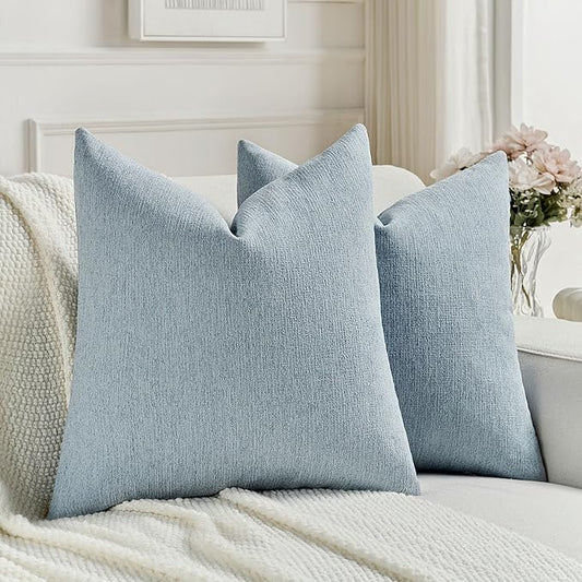 FUTEI Denim Blue Chenille Decorative Throw Pillow Covers 16x16 Inch Set of 2,Soft Cozy Faux Linen Textured Cushion Case,Farmhouse Home Decor for Couch Living Room