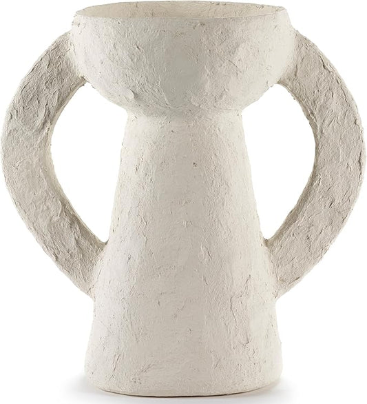 Serax Decorative Vase with Handles | Earth interior accessories by Marie Michielssen | White Paper Mache Home Decor Living Room on Coffee Table | Kitchen Decorations | Entryway Table Decor Shelf Pot L