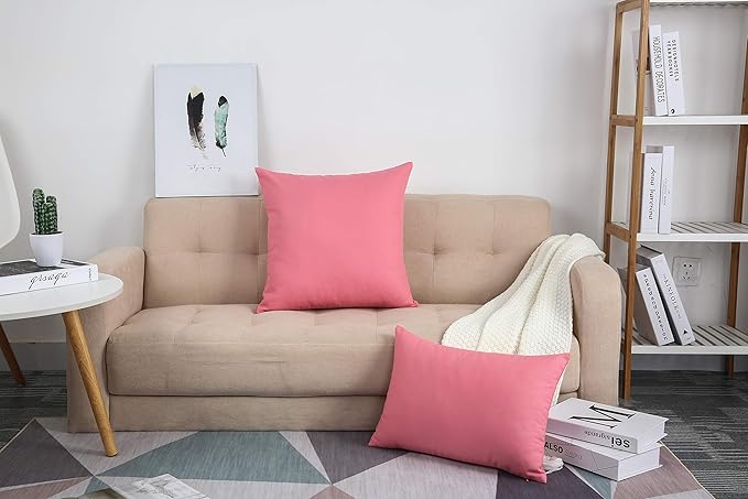 TangDepot Handmade Decorative Solid 100% Cotton Canvas Throw Pillow Covers/Cushion Covers, 45 Colors Available - (20" x20" , Pink, 2 Count (Pack of 1))