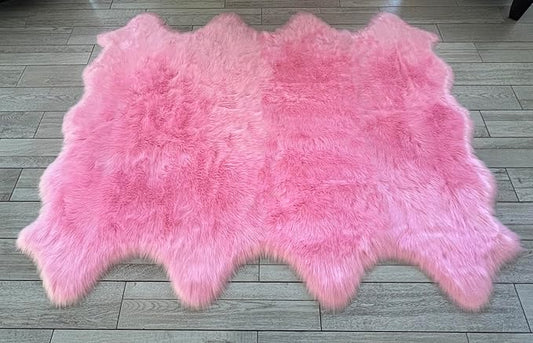 Free Shape Luxury Soft Fluffy Shag Area Rug Octo 8 Pelts 6'x8',180x240 cm - Vegan Fur Ultra Soft Indoor Carpet Nursery Rugs for Bedroom Home Decor, Pink