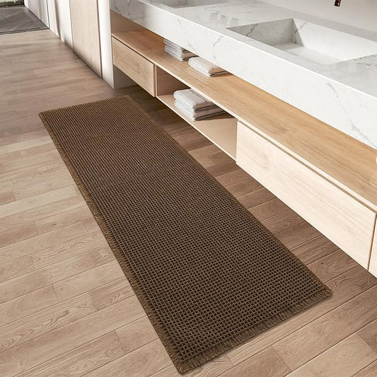 Upgraded Waffle Runner Rug Super Absorbent Non Slip Bath Mats for Bathroom Machine Washable Bathroom Runner Rug with Tassels, Ideal for Hallway Bedroom Laundry Room, 2' x 4' (24" x 48"), Terracotta