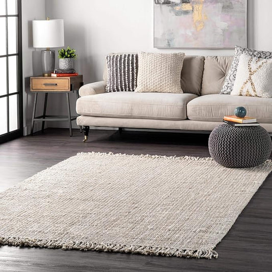 Nuloom Daniela Off-White, 7'6" x 9'6", Handmade, Jute, Tassel, Soft and Textured, High Traffic, Stain Resistant, Easy Clean, Durable Area Rug for Bedroom, Living Room, Dining Space, Foyer, Entryway