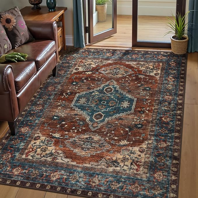 Tangsoo 3x5 Washable Rugs Oriental Area Rug, Vintage Non Slip Indoor Accent Rug, Print Distressed Carpet, Soft Low Pile Rug for Living Room Dining Bedroom Bedside Entryway