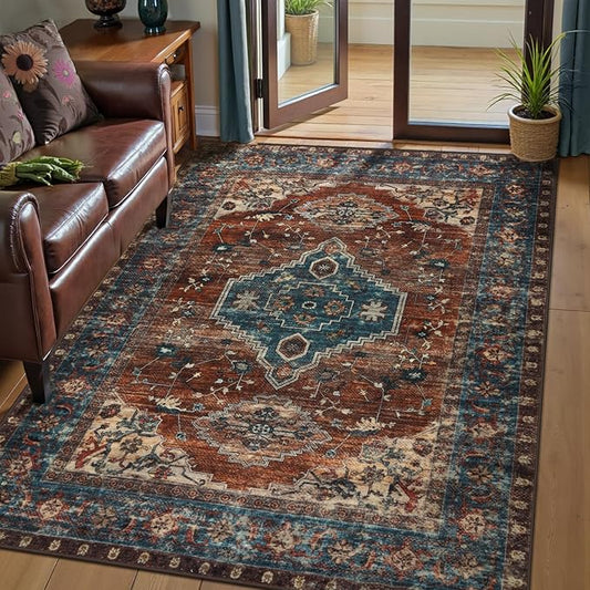 Tangsoo 3x5 Washable Rugs Oriental Area Rug, Vintage Non Slip Indoor Accent Rug, Print Distressed Carpet, Soft Low Pile Rug for Living Room Dining Bedroom Bedside Entryway