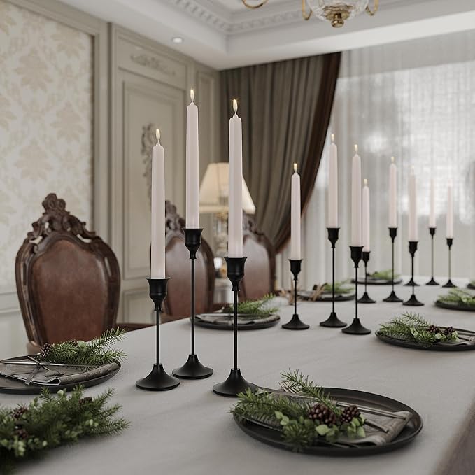 Set of 12 Black Taper Candle Holders, Candlesticks Holders Bulk Decorative，Vintage Candlestick Holder Decorative Metal Candle Sticks Home Decor Centerpieces for Table Mantel Festive Decorations