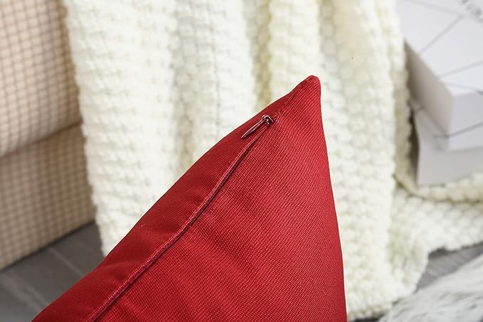 TangDepot Handmade Decorative Solid 100% Cotton Canvas Throw Pillow Covers/Pillow Shams, (16"x16", Deep Red)