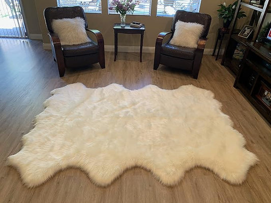 LAMBZY Faux Sheepskin Super Soft Hypoallergenic Silky Shag Rug for Living Room, Kids Room, Sofa (Octo 8 Pelts 6'x8', Cream)