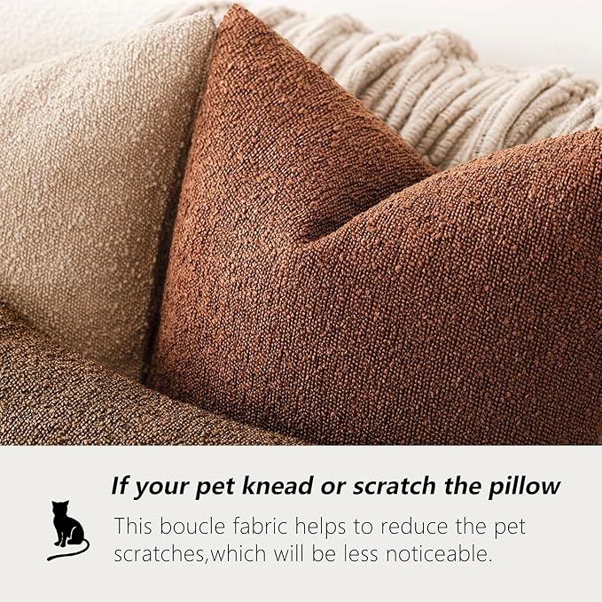 Foindtower Decorative Textured Boucle Throw Pillow Covers Accent Solid Pillow Cases Neutral Soft Cozy Couch Cushion Case for Chair Sofa Bedroom Living Room Home Decor 18x18 Inch,1PC,Red Taupe