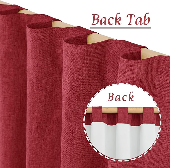 LAMIT Red 100% Blackout Linen Curtains, 84 Inch Linen Textured Living Room Christmas Decor Curtains Room Darkening Back Tab and Rod Pocket Neutral Panels with White Liner, 2 Panels, 52 x 84 Inch