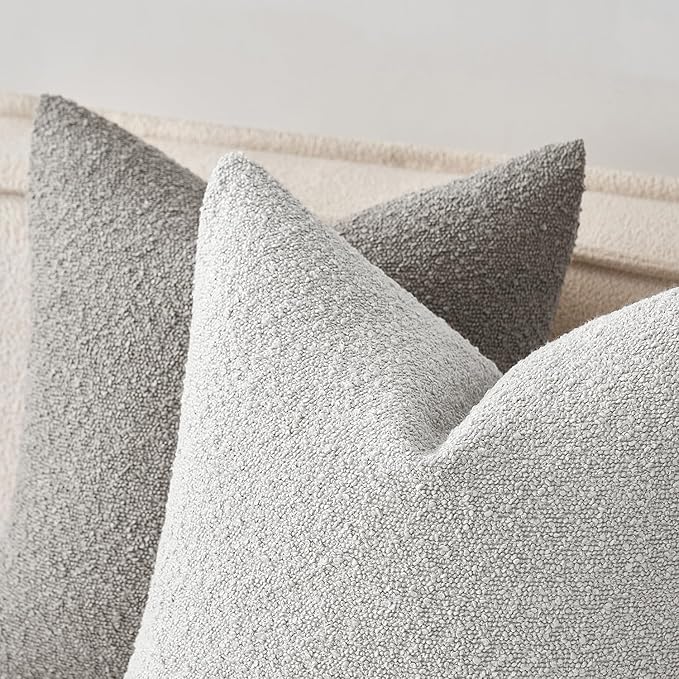 MIULEE 24x24 Decorative Euro Sham Throw Pillows for Bed Set of 2 Textured Boucle Neutral Winter Throw Pillow Covers Light Grey Accent Solid Couch Pillowcases Sofa Livingroom Home Decor