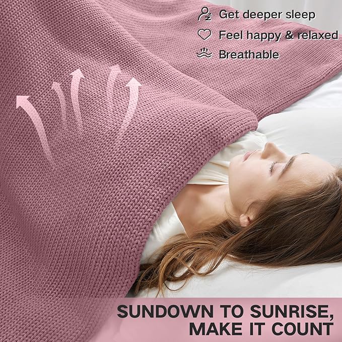 Guohaoi Knitted Weighted Blanket for Adults (Muted Pink 48"x72" 12lbs) No Beads Cooling Throw Blanket for Hot Sleepers, Home Decor Breathable Chunky Knit Heavy Blanket Use on Full Size Bed