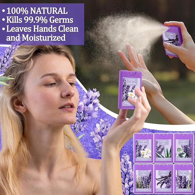 24 Pack Hand Sanitizer Spray Lavender Scented Hydrating Hand Sanitizer Travel Size Portable Cleans Hands Sanitizing for Travel Adults Office Team Family School