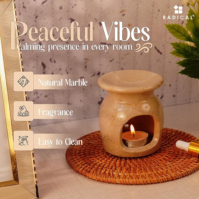 Radicaln Marble Oil Burner 4" Inches Verona Handmade Candle Warmer & Aromatherapy Diffuser for Home, Ideal Oil Warmer, Aroma Diffuser, Essential Oils & Wax Melts