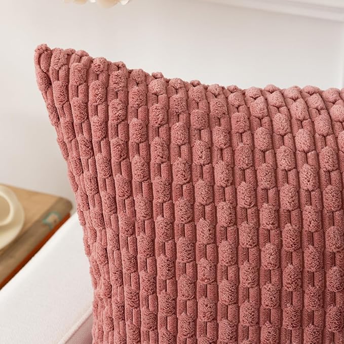 Kevin Textile Valentines Day Throw Pillow Covers Soft Corduroy Decorative Set of 2 Boho Striped Pillow Covers Pillowcases Farmhouse Home Decor for Couch Bed Sofa Living Room 26x26 Inch Blush Pink