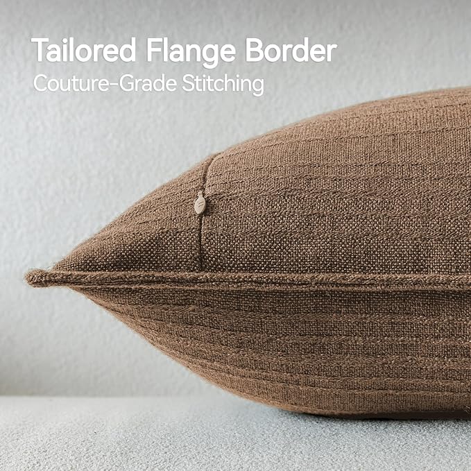 a moment Linen Pillow Covers Set of 2,Boho Farmhouse Throw Pillowcases Neutral Textured Decorative Covers for Couch Sofa,Soft Linen Blend Accent Case Cushion Living Room Home Decor 20"x12"Hazel