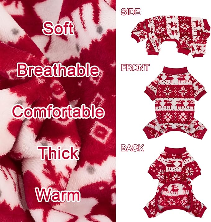 XPUDAC Christmas Dog Sweater Fleece Dog Pajamas for Small Medium Dogs Girl Boy Winter Puppy Clothes Holiday Puppy Onesie Cat Pjs Jammies, S