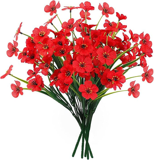 MACTING Artificial Flowers for Outdoors Fake Spring Flowers UV Resistant No Fade Faux Plastic Flowers for Hanging Planters Window Patio Porch Yard Garden Home Indoor Outside Summer Decorations(Red)