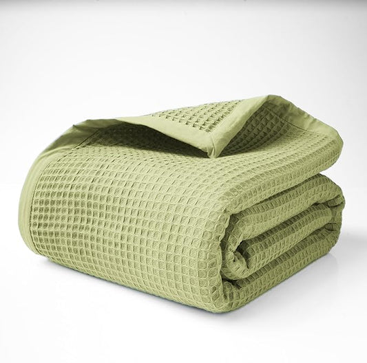 Salt Earth GOTS Certified 100% Organic Cotton Throw Blanket, 55"x60" Waffle Blankets & Throws for Bed, Throw Blanket for Couch, Cozy Christmas Blankets and Throws for Christmas Gifts (Mosstone)