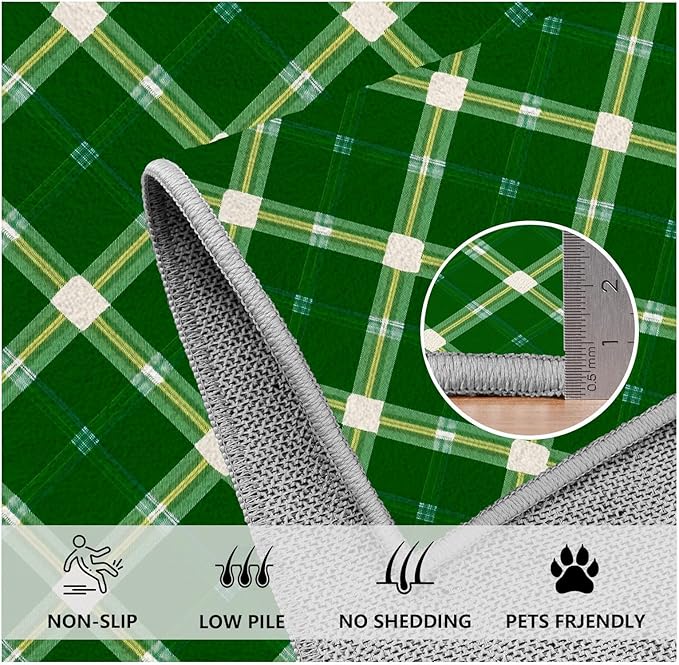 Plaid Rug - 6x9 Rug for Living Room, Geometric Stripes Soft Neutral Indoor Floor Carpet, Non-Slip Stain Resistant Modern Washable Rugs for Bedroom, Green Area Rugs