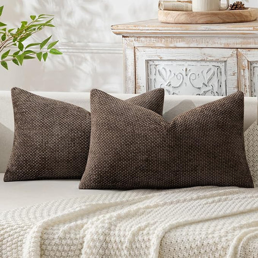 MIULEE Pack of 2 Lumbar Couch Throw Pillow Covers 20x12 Inch Dark Brown Modern Boho Accent Decorative Pillow Covers Soft Chenille Farmhouse Cushion Covers for Home Decor Bed Sofa Living Room
