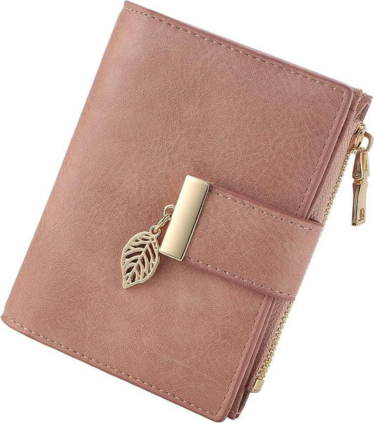 yiijay Small Wallet Women RFID Blocking Leather Bifold Wallet Credit Card Holder for Women Ladies Compact Wallet Mini Purse With Zipper Pocket