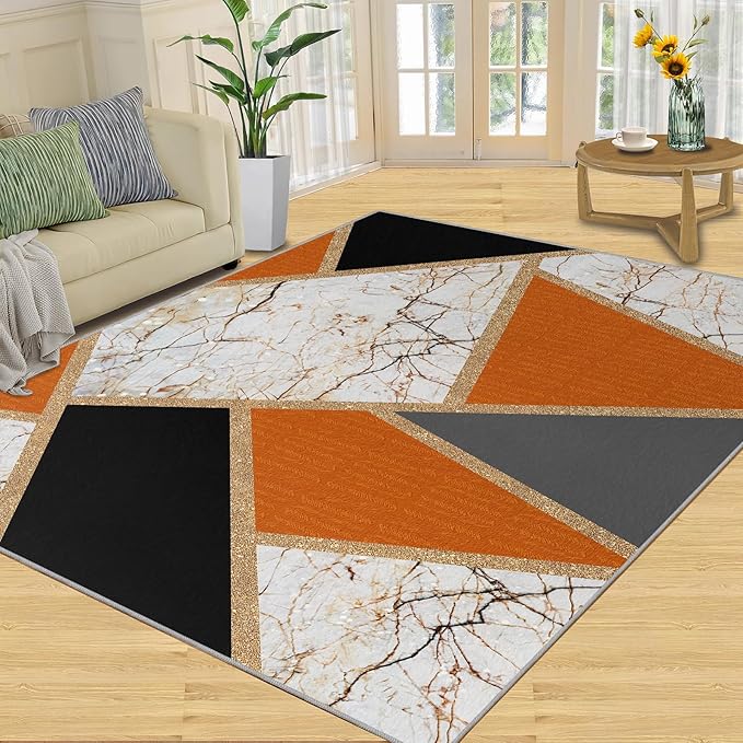 Geometric Marble Area Rugs Stone Crackle Rug Modern Abstract Marble Rug for Living Room European Medieval Geometric Rugs for Bedroom Entryway Hallway 5x8ft