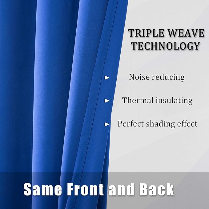 96 Inch Royal Blue Curtain Panels for Living Room Solid Energy Efficient Room Darkening Bedroom Curtains Thermal Insulated Grommet Top 42 x 96 Inch, 2 Panels