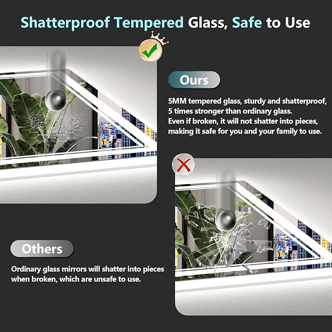 60x40 LED Bathroom Mirror with Lights, Backlit and Front Lit, Anti-Fog Lighted Vanity Mirrors for Bathroom Wall, Dimmable, 3-Color Light, Memory, Shatter-Proof, HD Tempered Glass, CRI＞90