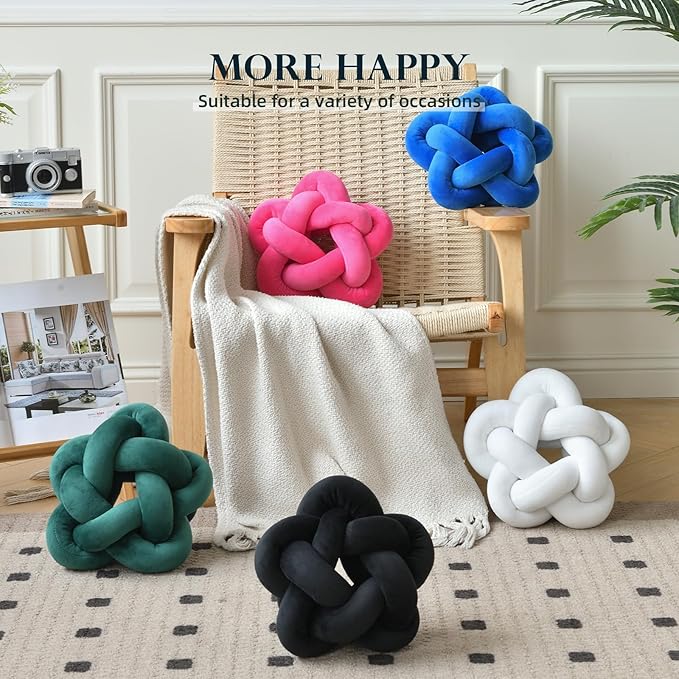 Knot Plush Throw Pillow Handmade Knotted Star Pillow Soft Sofa Lumbar Cushion Stuffed Ball Cushion Home Office Children Room Decor, Fuchsia