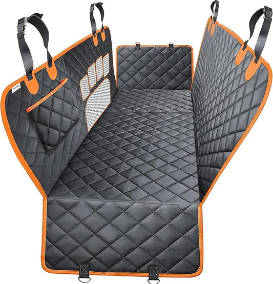 Dog Car Seat Cover for Back Seat, Hard Bottom Non Slip 600D Oxford Pet Hammock with seat Extender, Scratch & Water Resistant Backseat Cover for Dogs in Cars, SUVs & Trucks