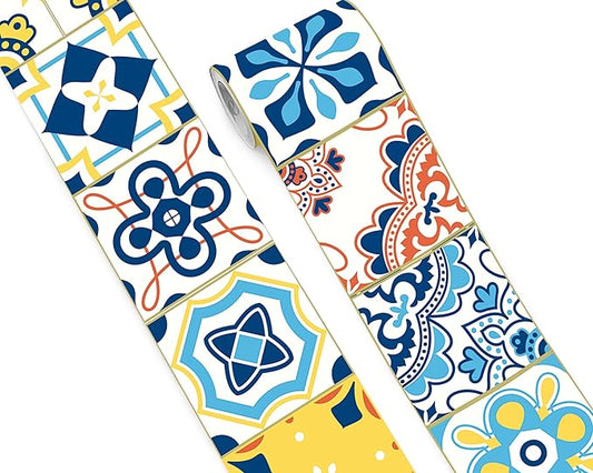 FLFK Wallpaper Border Tile Stickers Peel and Stick Wall Border for Kitchen Backsplash Bathroom Shower Room, 6"x240"