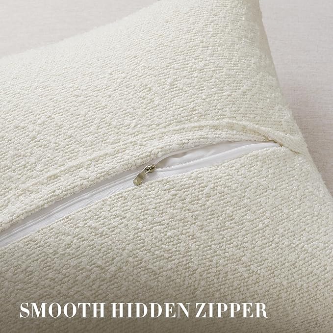 Throw Pillow Covers 20 x 20 Inch Set of 2, Decorative Cream White Soft Boucle Accent Textured Pillow Cover, Cozy Neutral Cushion Pillow Case for Couch Sofa, Bedroom, Living Room Decor