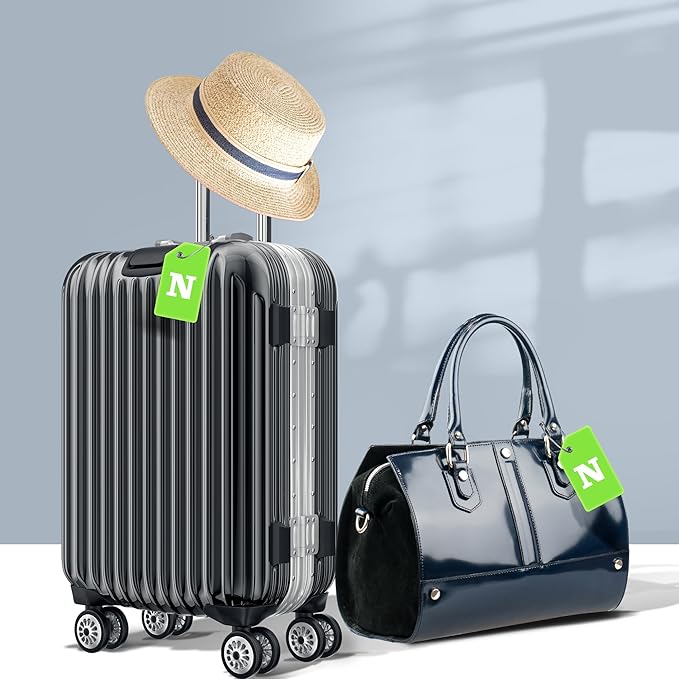 Gostwo 2 Pack Silicone Luggage Tags for Suitcases, 26 Initial Letter Baggage Labels Handbag School Bag Suitcase Instrument Tag with Stainless Steel Loop(Green)(Letter N)