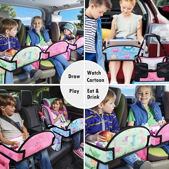 WENRENER 3PCS Kids Travel Tray for Airplane - Toddler Car Seat Table Tray, Road Trip Essentials for Boys & Girls, Carseat Lap Desk for Kids Road Trip Activities