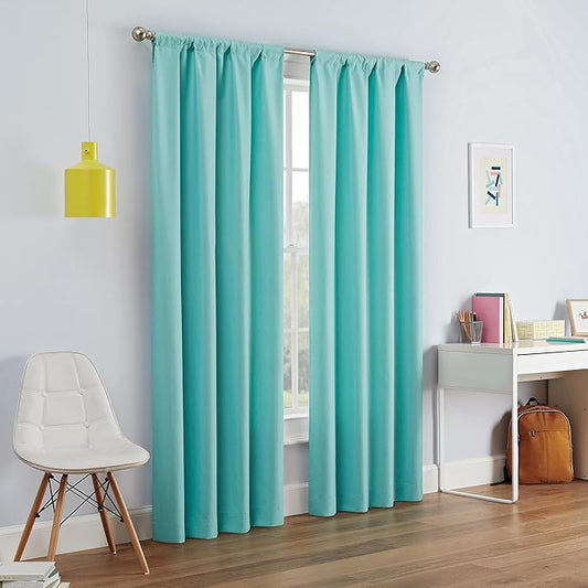 ECLIPSE Kendall Modern Blackout Thermal Rod Pocket Window Curtain for Bedroom or Living Room (1 Panel), 42" x 63", Pool
