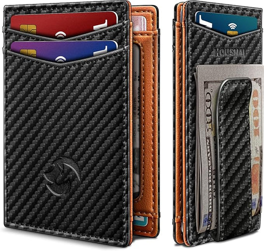 Housmai Magnetic Closure Slim Wallet with Money Clip Gift Boxed,Genuine Leather Front Pocket Wallet for Men, 3.9"x 2.9", RFID Blocking