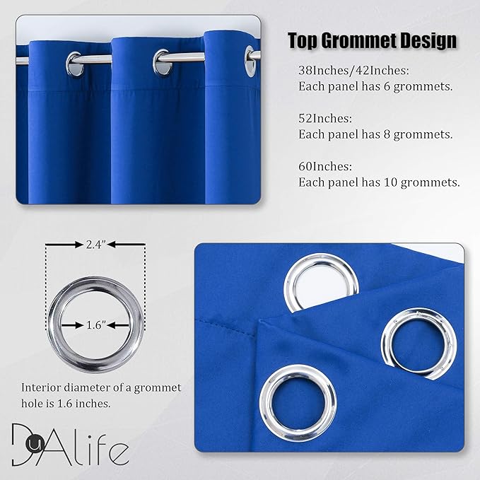 DUALIFE Royal Blue Grommet Room Darkening Curtains 60 x 84 Inches, 2 Panels