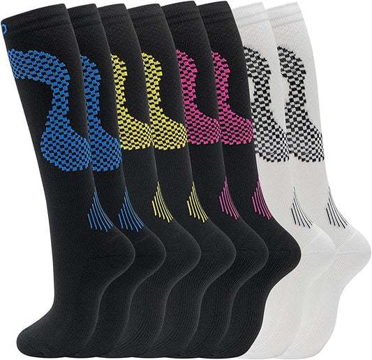 fenglaoda 8 Pairs Compression Socks for Men & Women 20-30 mmHg Knee High Nurse Pregnant Running Medical and Travel Athletic