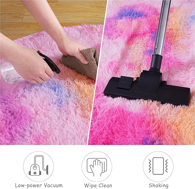 Round Fluffy Rugs 4Ft for Girls Bedroom, Dark Rainbow Shag Circle Kids Rug Non-Slip for Bedside Dorm Nursery Playroom, Soft Cute Area Rugs for Living Room Decor