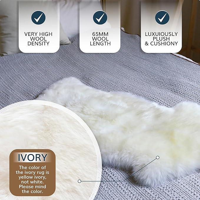 WaySoft New Zealand Sheepskin Area Rug – Genuine Fluffy Wool, Multiple Sizes, Bedroom or Living Room Decor(4ft x 6ft,Grey Beige)